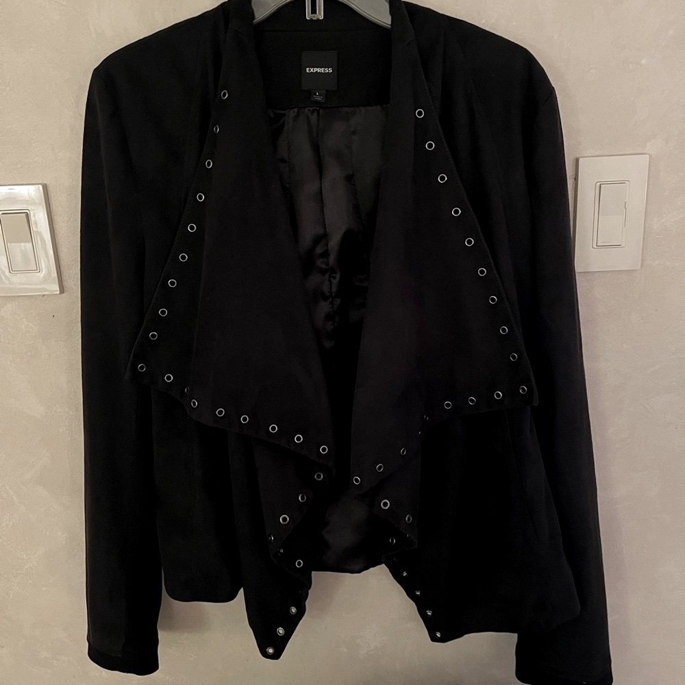 Black faux suede swing collar jacket